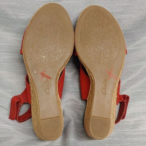 Clarks Red Lafley Alaine Open Toe Sling Back Espadrilles Wedges Heels Womens 10 - Picture 7 of 13